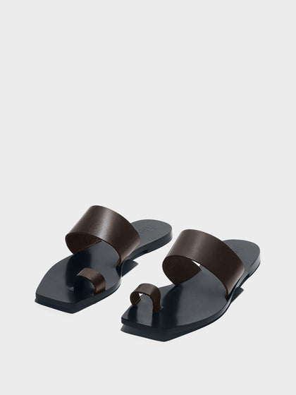Aeyde | Sibel Leather Flat Sandals for Women | Moka Calf | Square Toe | Flat Heel | Luxury Materials | Handmade in Italy