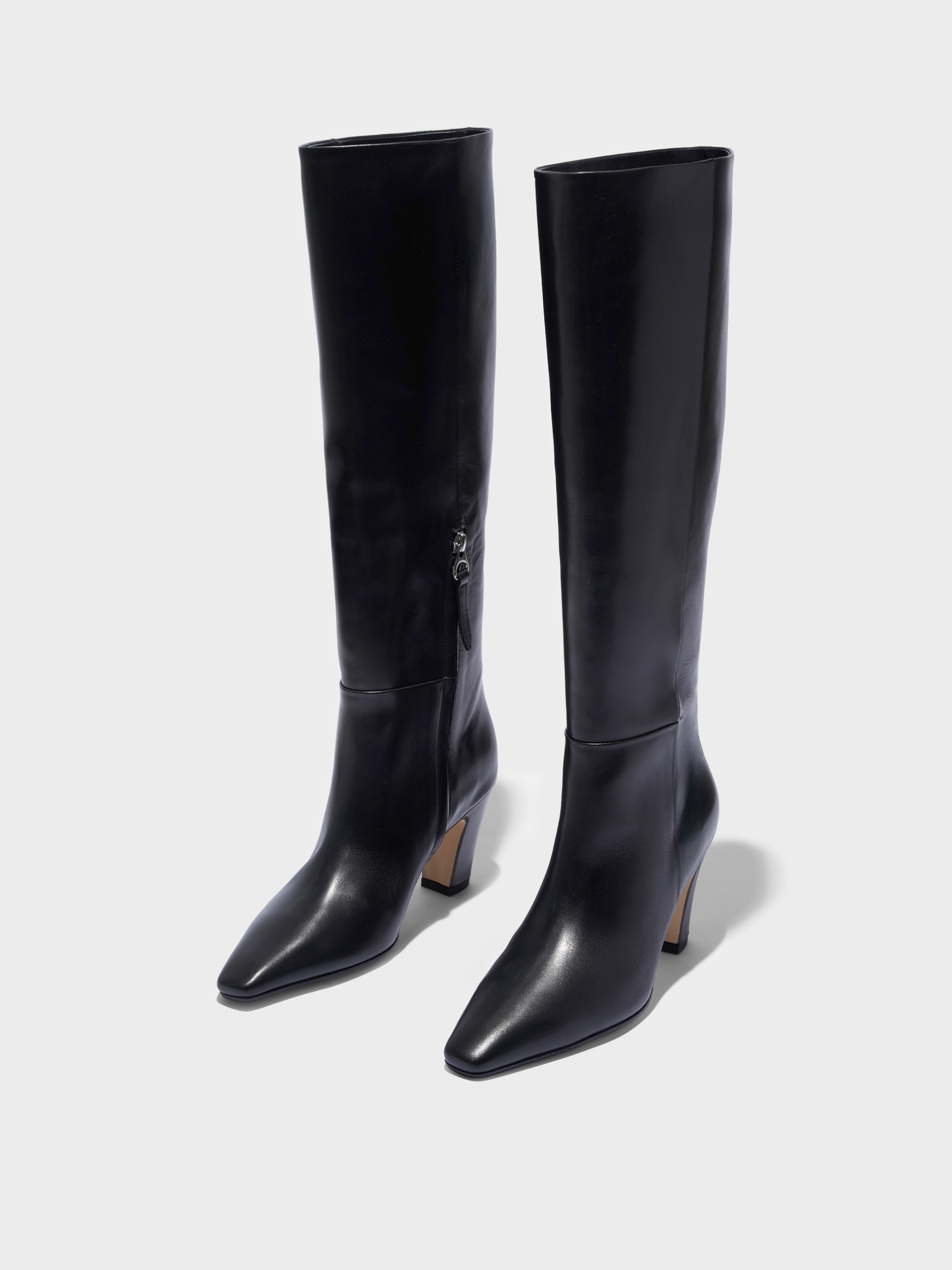 Aeyde | Silva Knee-High Boots Leather Knee High Boots for Women | Black Calf | Square Toe | High Heel | Luxury Materials | Handmade in Italy