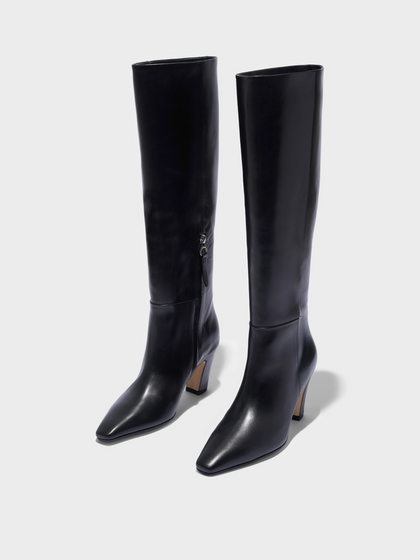 Aeyde | Silva Knee-High Boots Leather Knee High Boots for Women | Black Calf | Square Toe | High Heel | Luxury Materials | Handmade in Italy