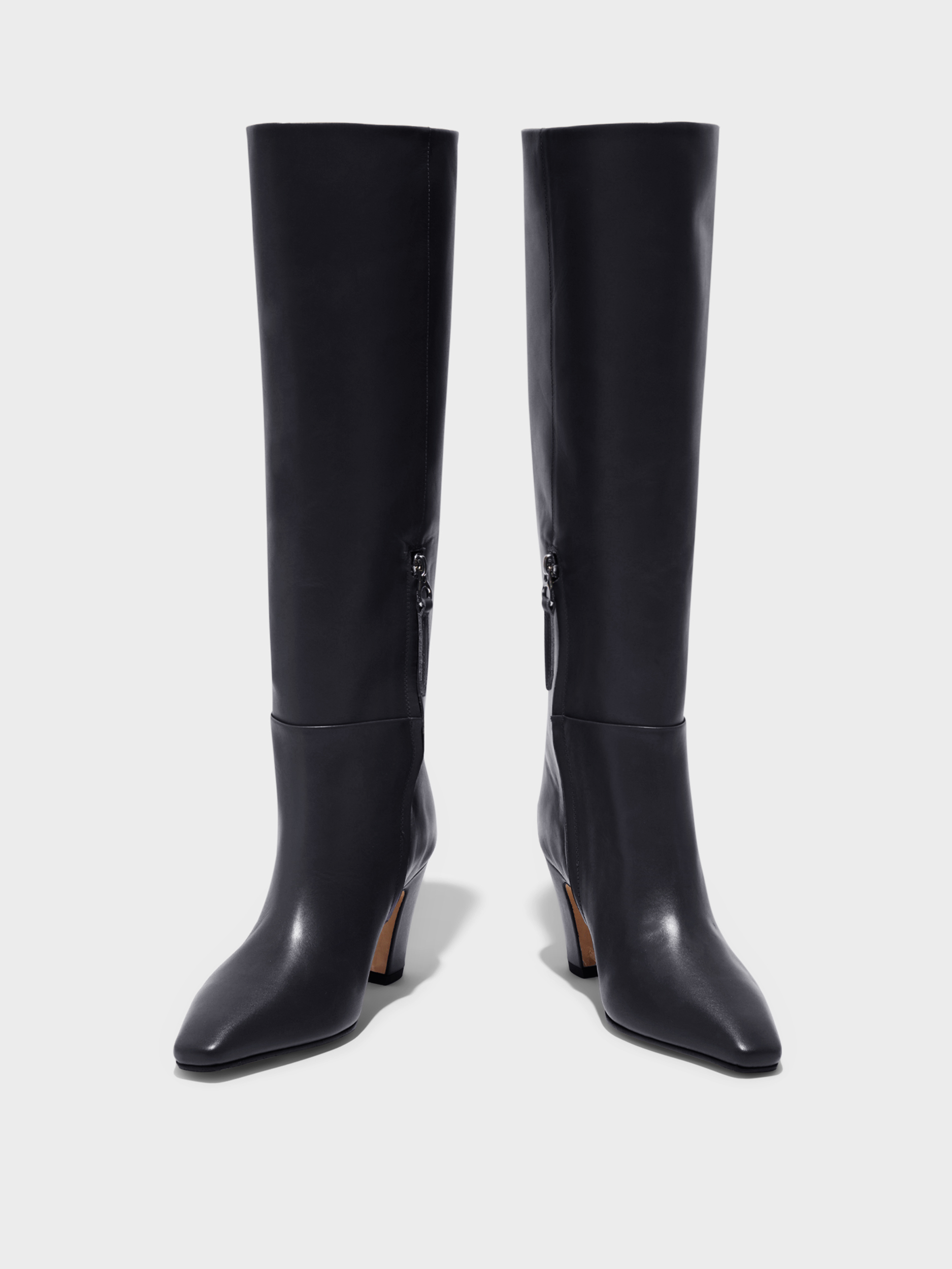 Aeyde | Silva Knee-High Boots Leather Knee High Boots for Women | Black Calf | Square Toe | High Heel | Heel Details