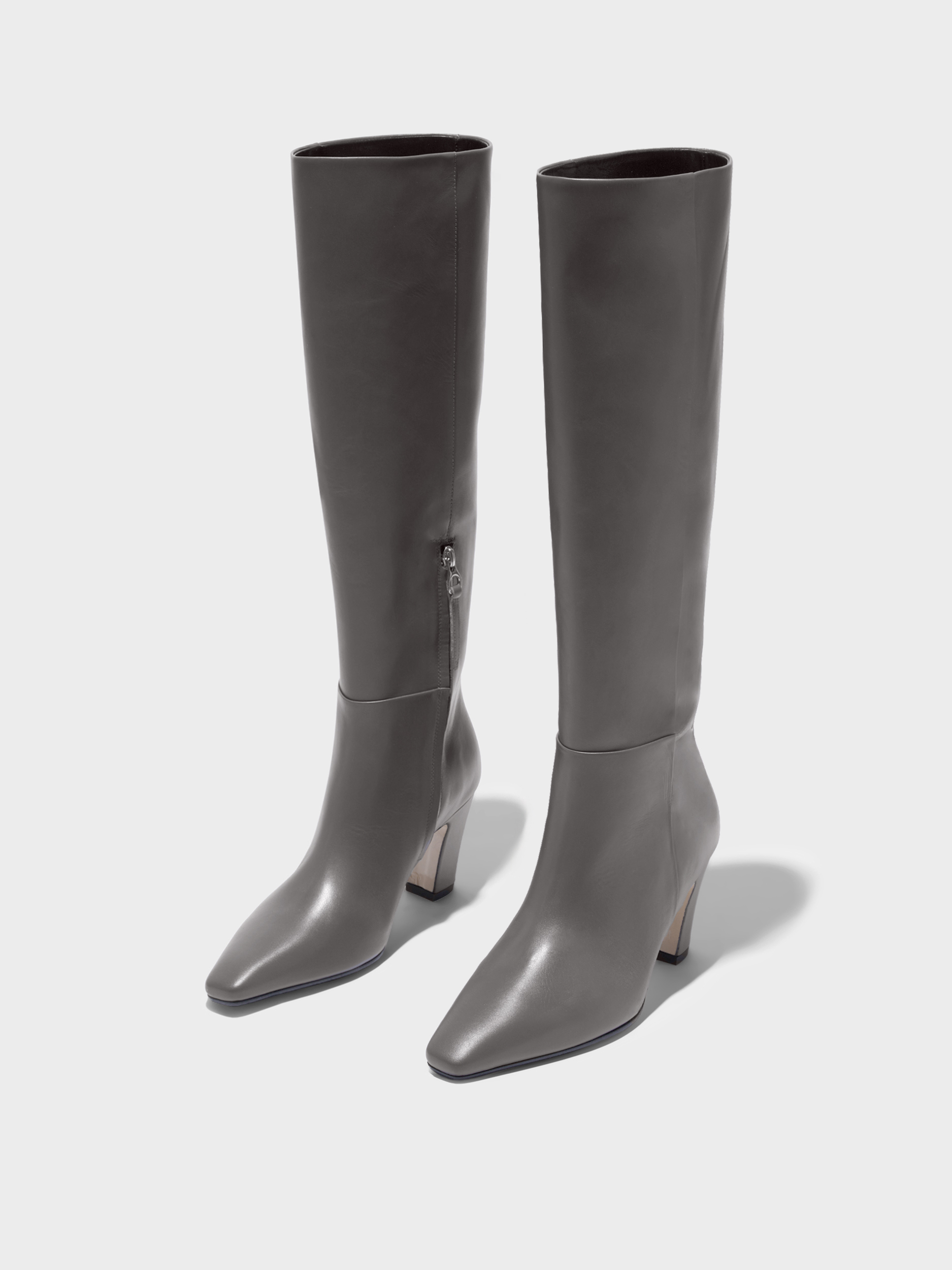Aeyde | Silva Knee-High Boots Leather Knee High Boots for Women | Taupe Calf | Square Toe | High Heel | Luxury Materials | Handmade in Italy
