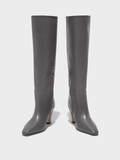 Aeyde | Silva Knee-High Boots Leather Knee High Boots for Women | Taupe Calf | Square Toe | High Heel | Front View