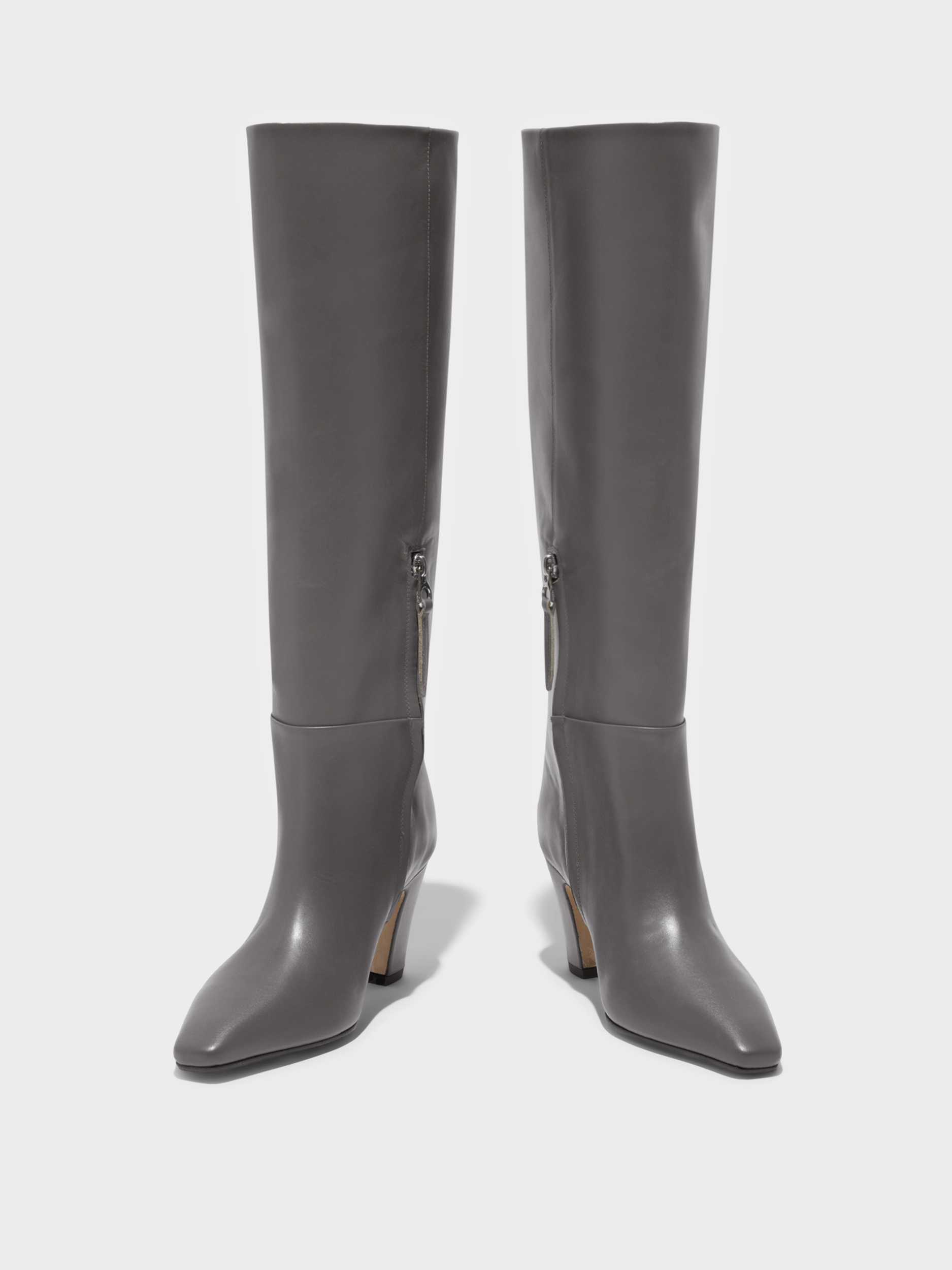 Aeyde | Silva Knee-High Boots Leather Knee High Boots for Women | Taupe Calf | Square Toe | High Heel | Heel Details