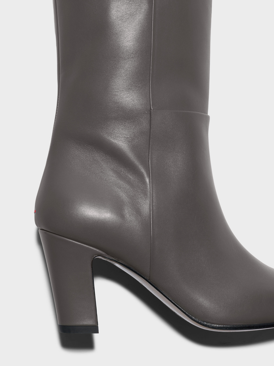 Aeyde | Silva Knee-High Boots Leather Knee High Boots for Women | Taupe Calf | Square Toe | High Heel | Front View