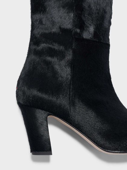 Aeyde | Silva Knee-High Boots Leather Knee High Boots for Women | Black Ponyhair | Square Toe | High Heel | Luxury Materials | Handmade in Italy
