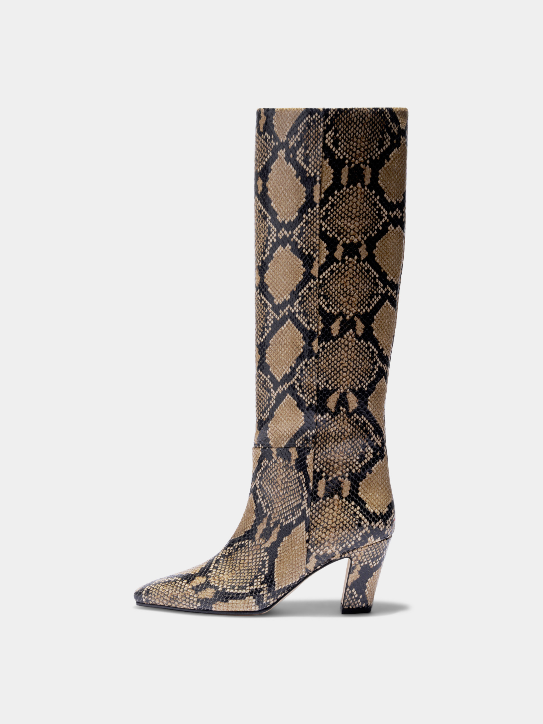 Aeyde | Silva Knee-High Boots Leather Knee High Boots for Women | Hazelnut Snake | Square Toe | High Heel | Side View