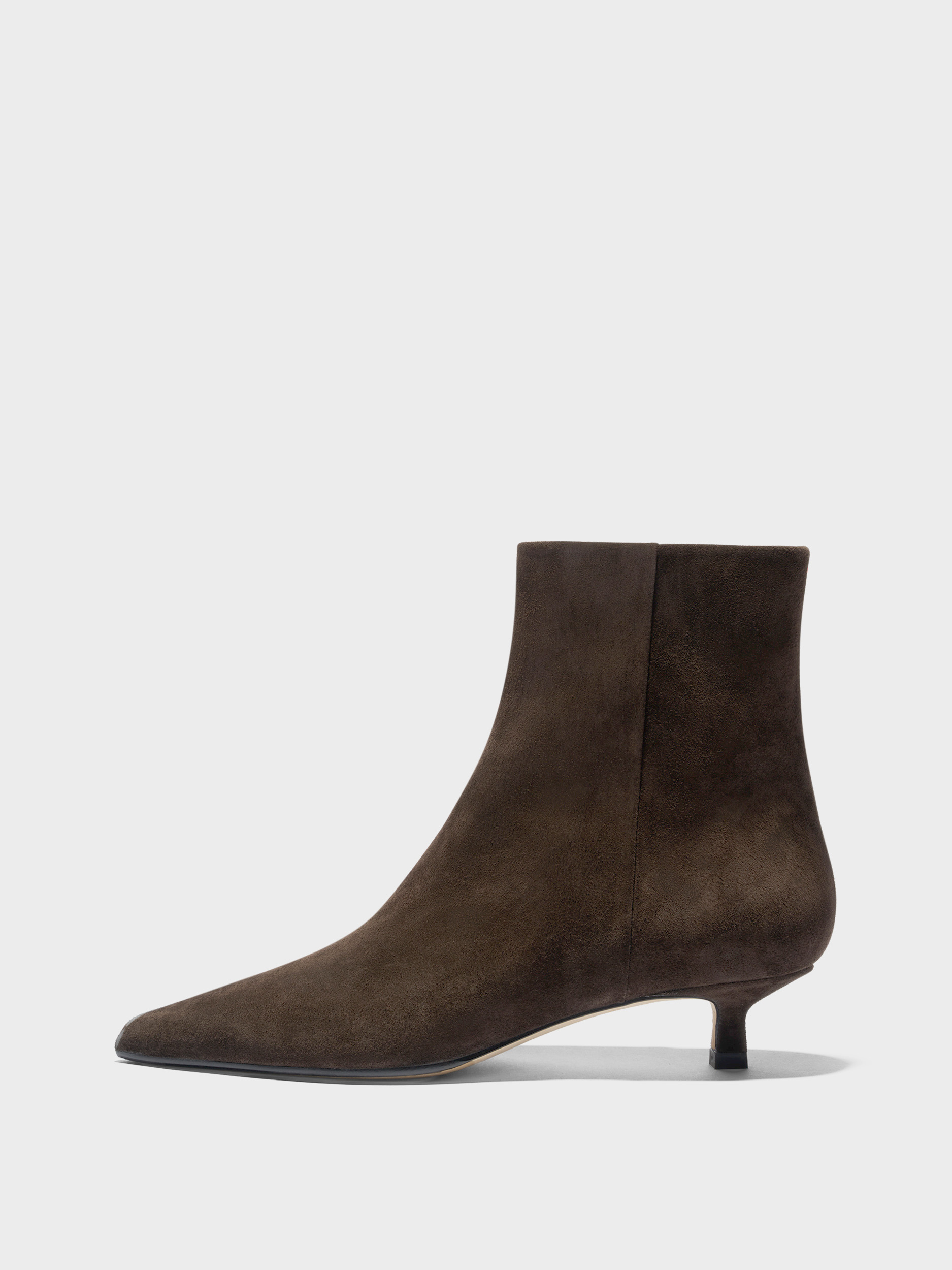 Aeyde | Sofie Suede Ankle Boots Leather Ankle Boots for Women | Moka Suede | Pointed Toe | Low Heel | Side View