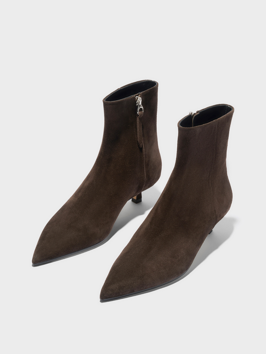 Aeyde | Sofie Suede Ankle Boots Leather Ankle Boots for Women | Moka Suede | Pointed Toe | Low Heel | On Feet