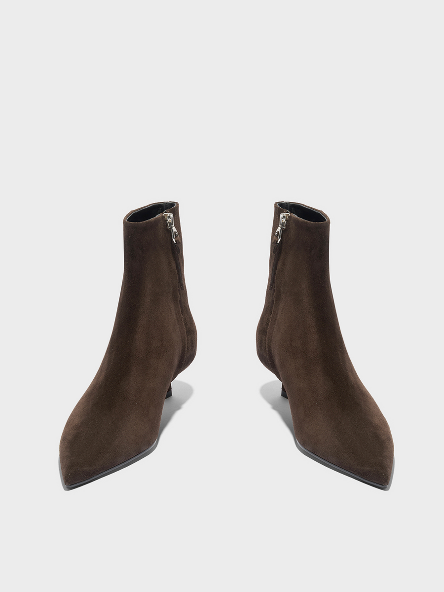 Aeyde | Sofie Suede Ankle Boots Leather Ankle Boots for Women | Moka Suede | Pointed Toe | Low Heel | Luxury Materials | Handmade in Italy