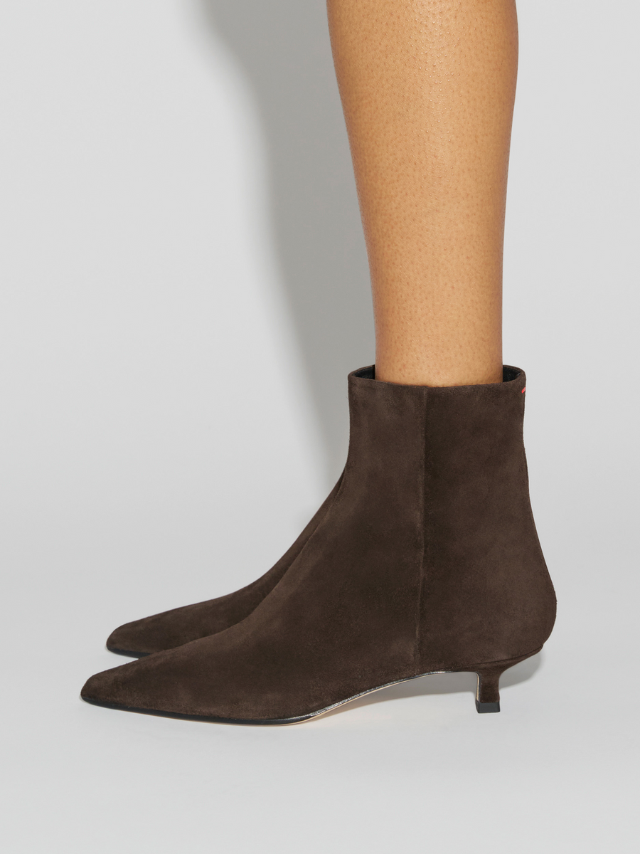 Aeyde | Sofie Suede Ankle Boots Leather Ankle Boots for Women | Moka Suede | Pointed Toe | Low Heel | Front View