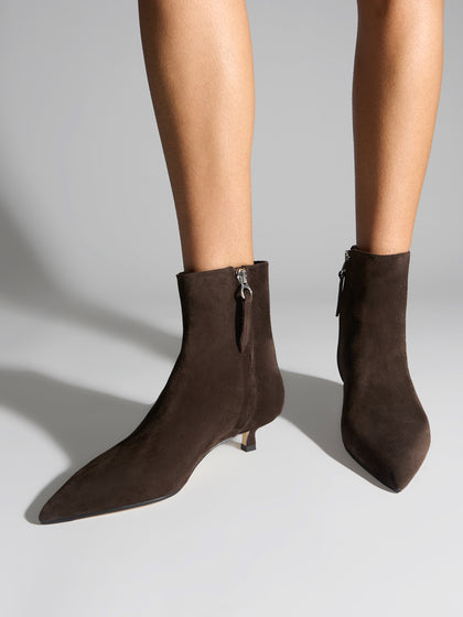 Aeyde | Sofie Suede Ankle Boots Leather Ankle Boots for Women | Moka Suede | Pointed Toe | Low Heel | How to Style