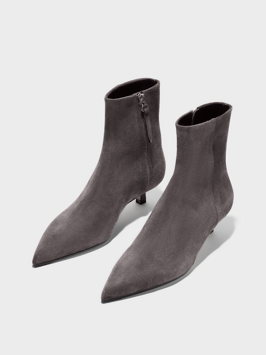 Aeyde | Sofie Suede Ankle Boots Leather Ankle Boots for Women | Taupe Suede | Pointed Toe | Low Heel | On Feet