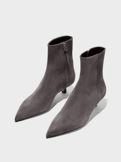 Aeyde | Sofie Suede Ankle Boots Leather Ankle Boots for Women | Taupe Suede | Pointed Toe | Low Heel | On Feet