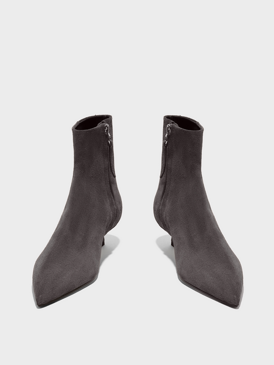 Aeyde | Sofie Suede Ankle Boots Leather Ankle Boots for Women | Taupe Suede | Pointed Toe | Low Heel | Heel Details