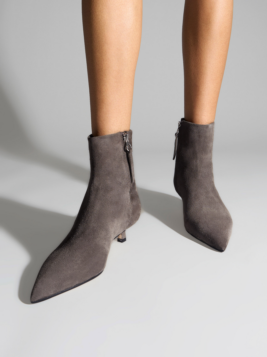 Aeyde | Sofie Suede Ankle Boots Leather Ankle Boots for Women | Taupe Suede | Pointed Toe | Low Heel | How to Style