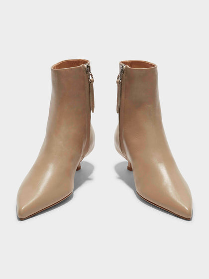Aeyde | Sofie Leather Ankle Boots Leather Ankle Boots for Women | Latte Nappa | Pointed Toe | Low Heel | Front View