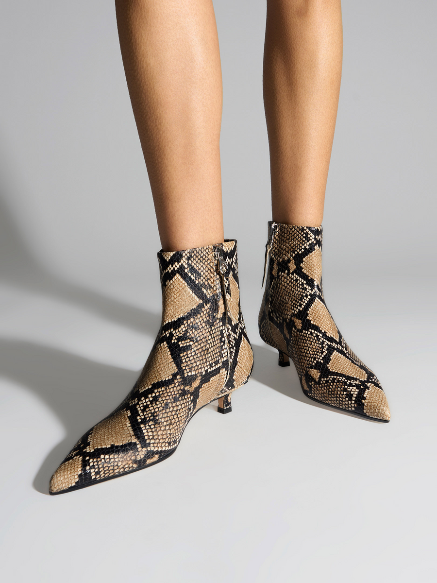 Aeyde | Sofie Leather Ankle Boots Leather Ankle Boots for Women | Hazelnut Snake | Pointed Toe | Low Heel | On Feet