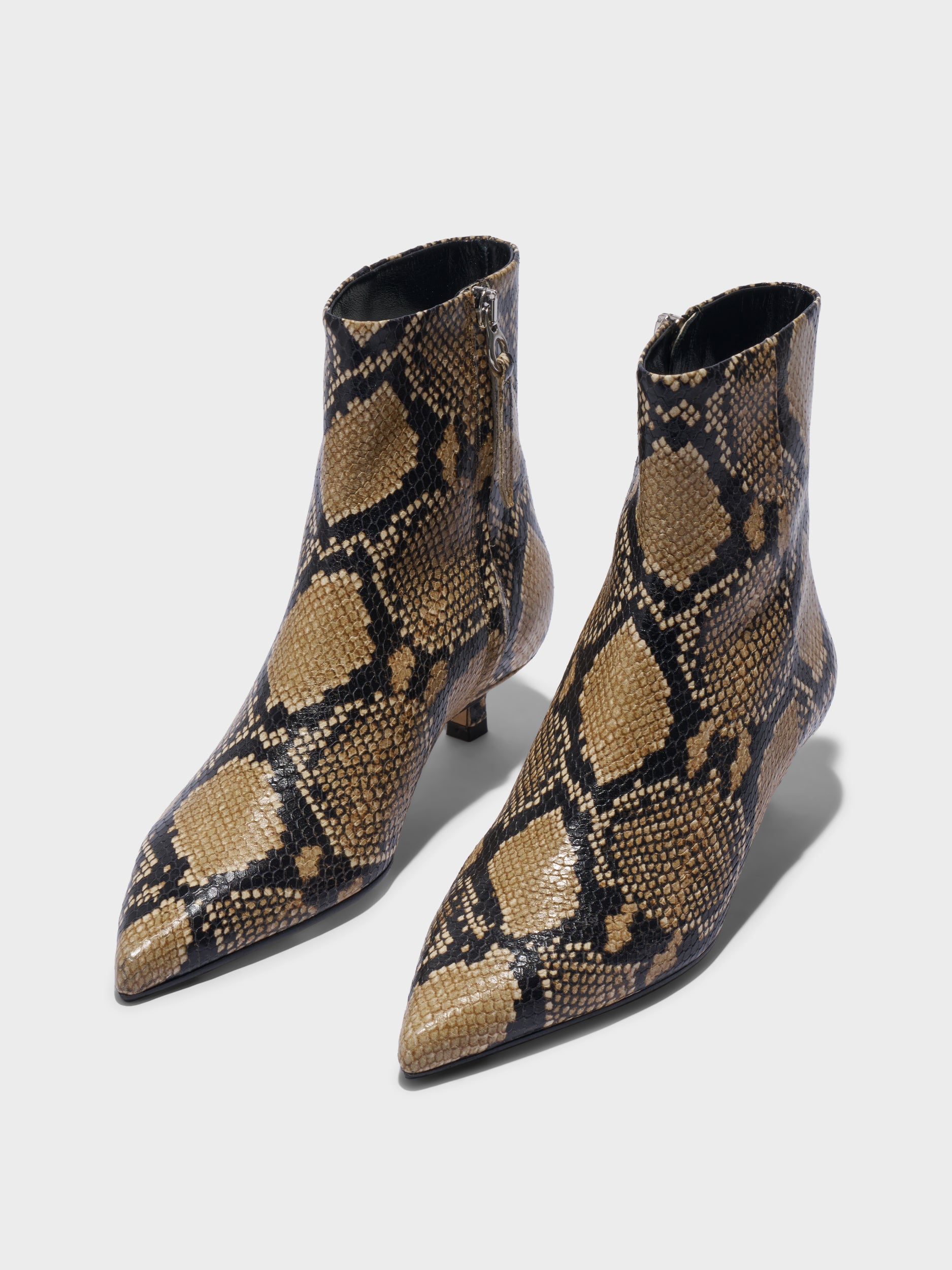Aeyde | Sofie Leather Ankle Boots Leather Ankle Boots for Women | Hazelnut Snake | Pointed Toe | Low Heel | Luxury Materials | Handmade in Italy