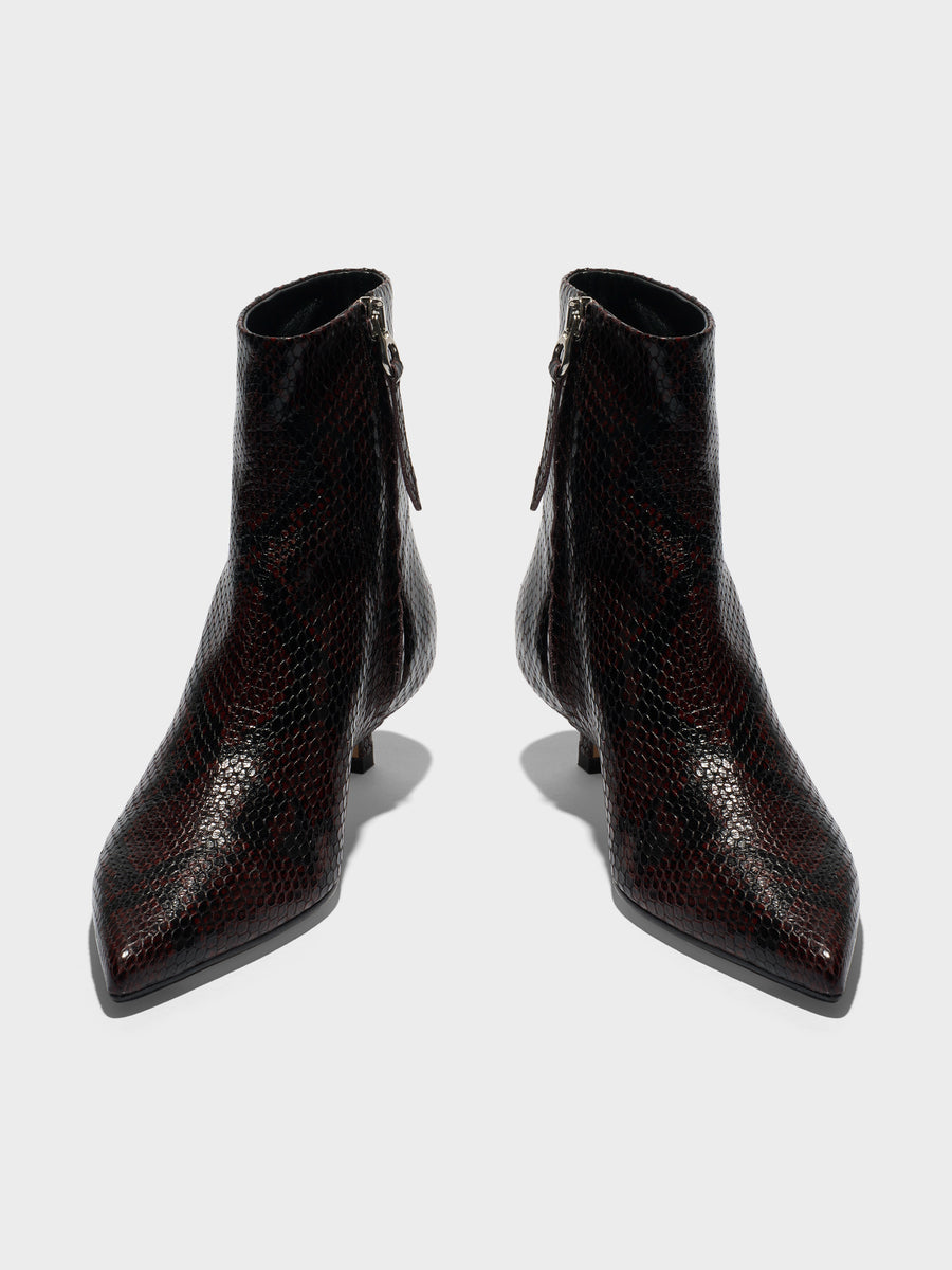 Aeyde | Sofie Leather Ankle Boots Leather Ankle Boots for Women | Port Snake | Pointed Toe | Low Heel | Front View