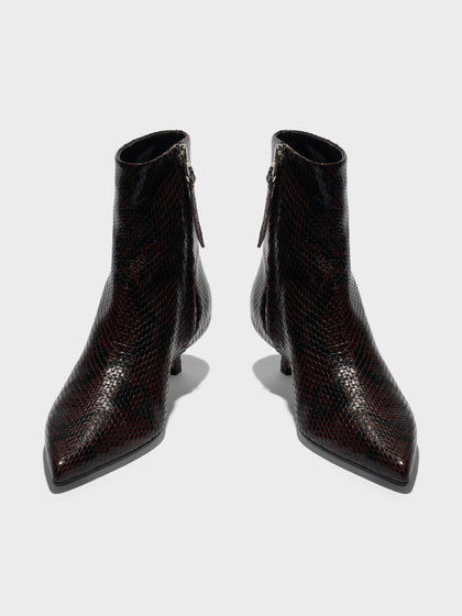 Aeyde | Sofie Leather Ankle Boots Leather Ankle Boots for Women | Port Snake | Pointed Toe | Low Heel | Front View