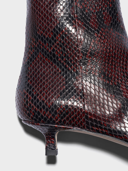 Aeyde | Sofie Leather Ankle Boots Leather Ankle Boots for Women | Port Snake | Pointed Toe | Low Heel | Heel Details