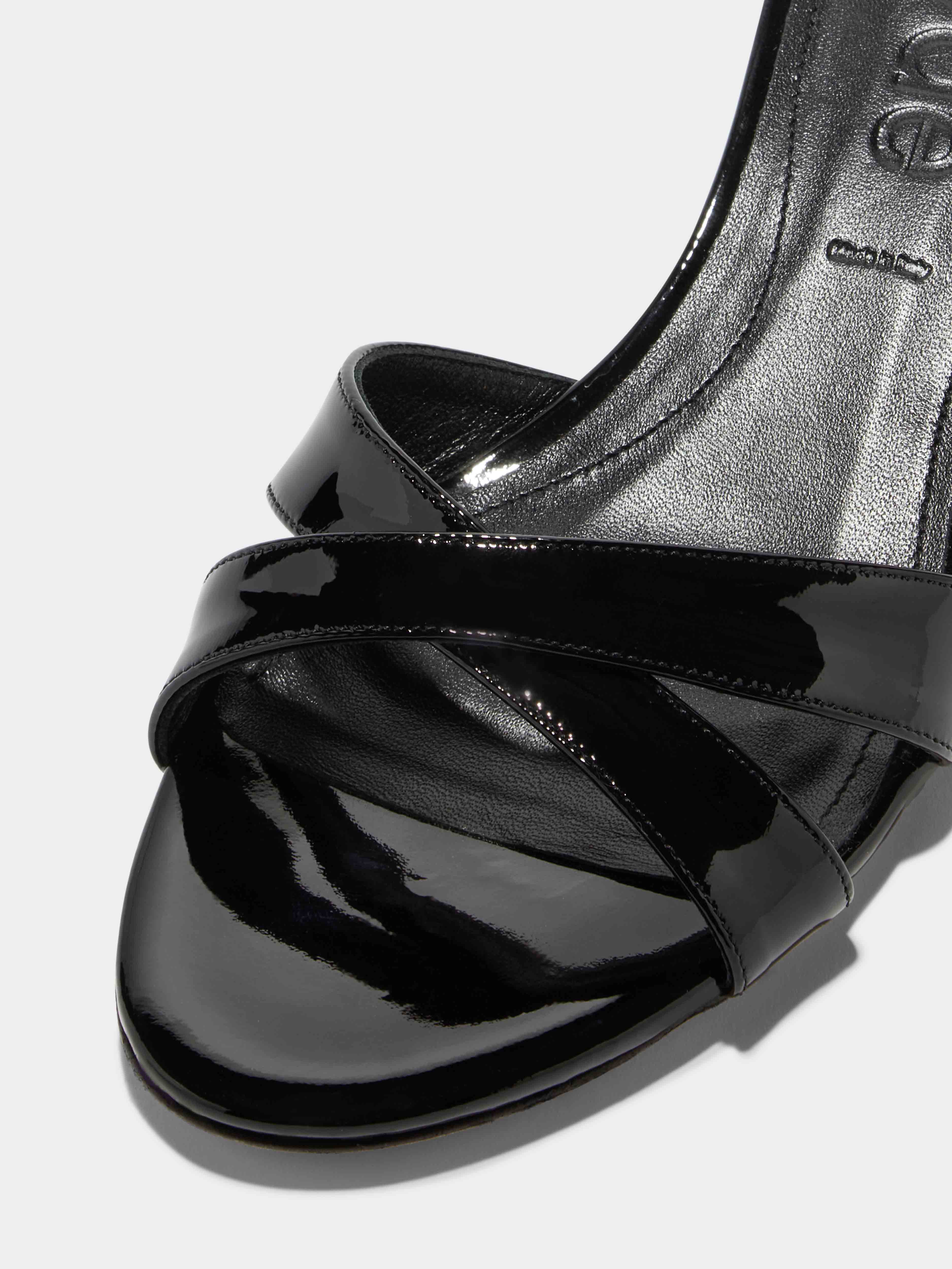 Aeyde | Stina Leather Kitten-Heel Sandals Leather Heeled Sandals, Mule for Women | Black Patent | Round Toe | Low Heel | Luxury Materials | Handmade in Italy