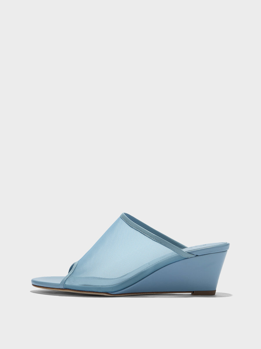 Aeyde | Suzanne Leather Heeled Sandals for Women | Glass Mesh/Nappa | Round Toe | Mid Heel | Side View