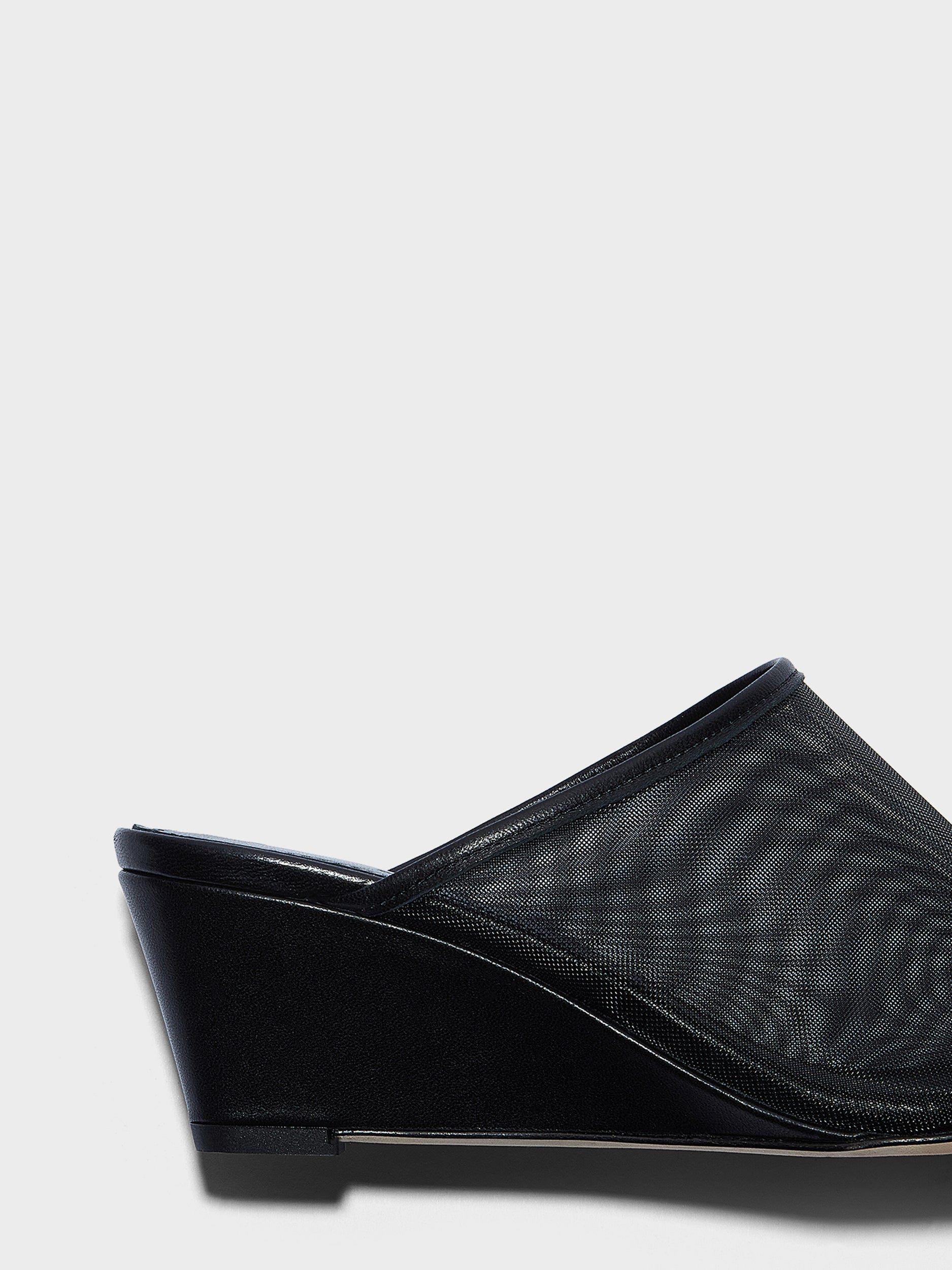 Aeyde | Suzanne Leather Heeled Sandals for Women | Black Mesh/Nappa | Round Toe | Mid Heel | Heel Details