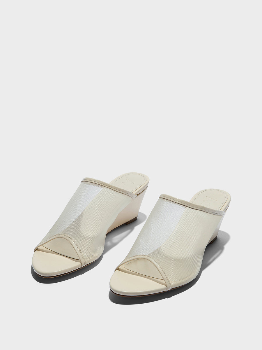 Aeyde | Suzanne Leather Heeled Sandals for Women | Creamy Mesh/Nappa | Round Toe | Mid Heel | Luxury Materials | Handmade in Italy