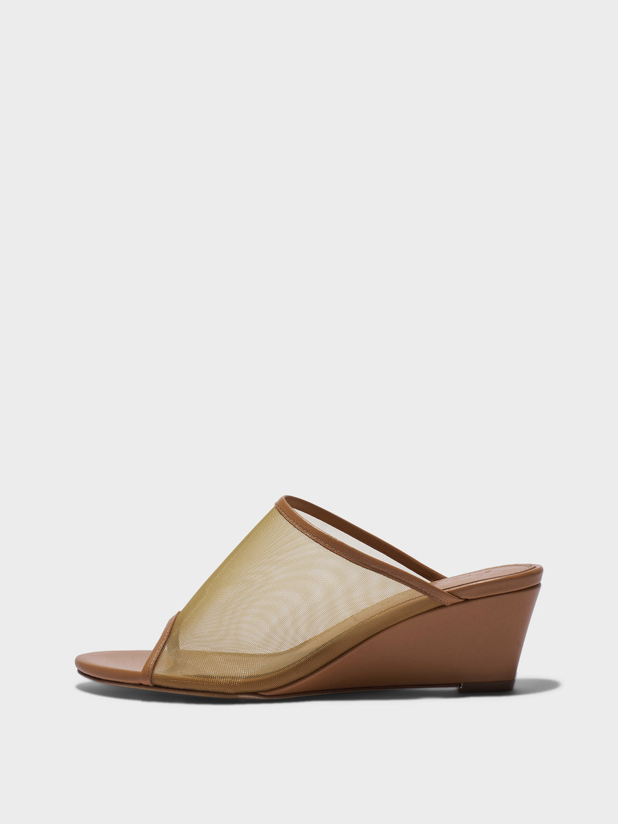 Aeyde | Suzanne Leather Heeled Sandals for Women | Hazelnut Mesh/Nappa | Round Toe | Mid Heel | Side View