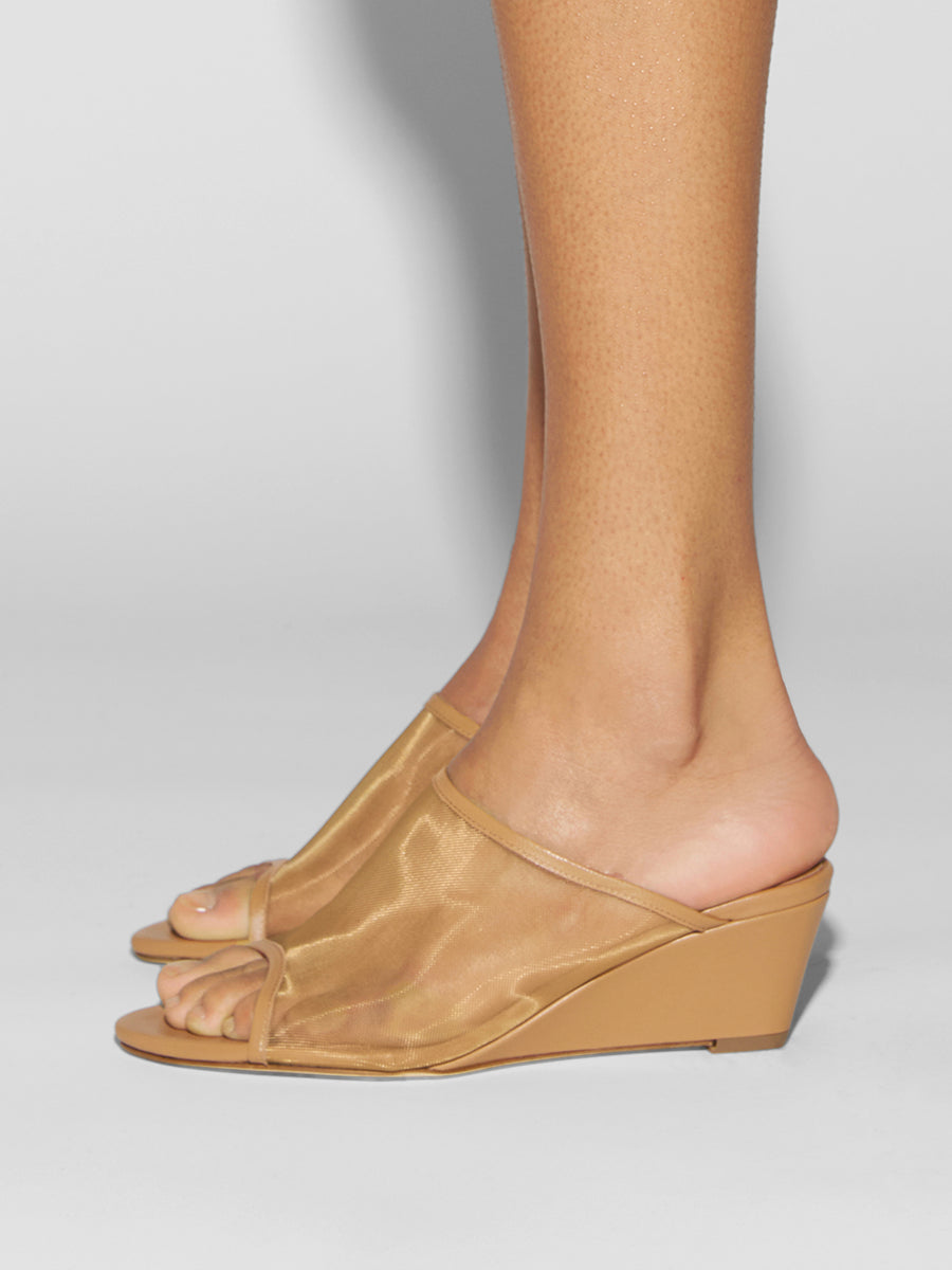 Aeyde | Suzanne Leather Heeled Sandals for Women | Hazelnut Mesh/Nappa | Round Toe | Mid Heel | How to Style
