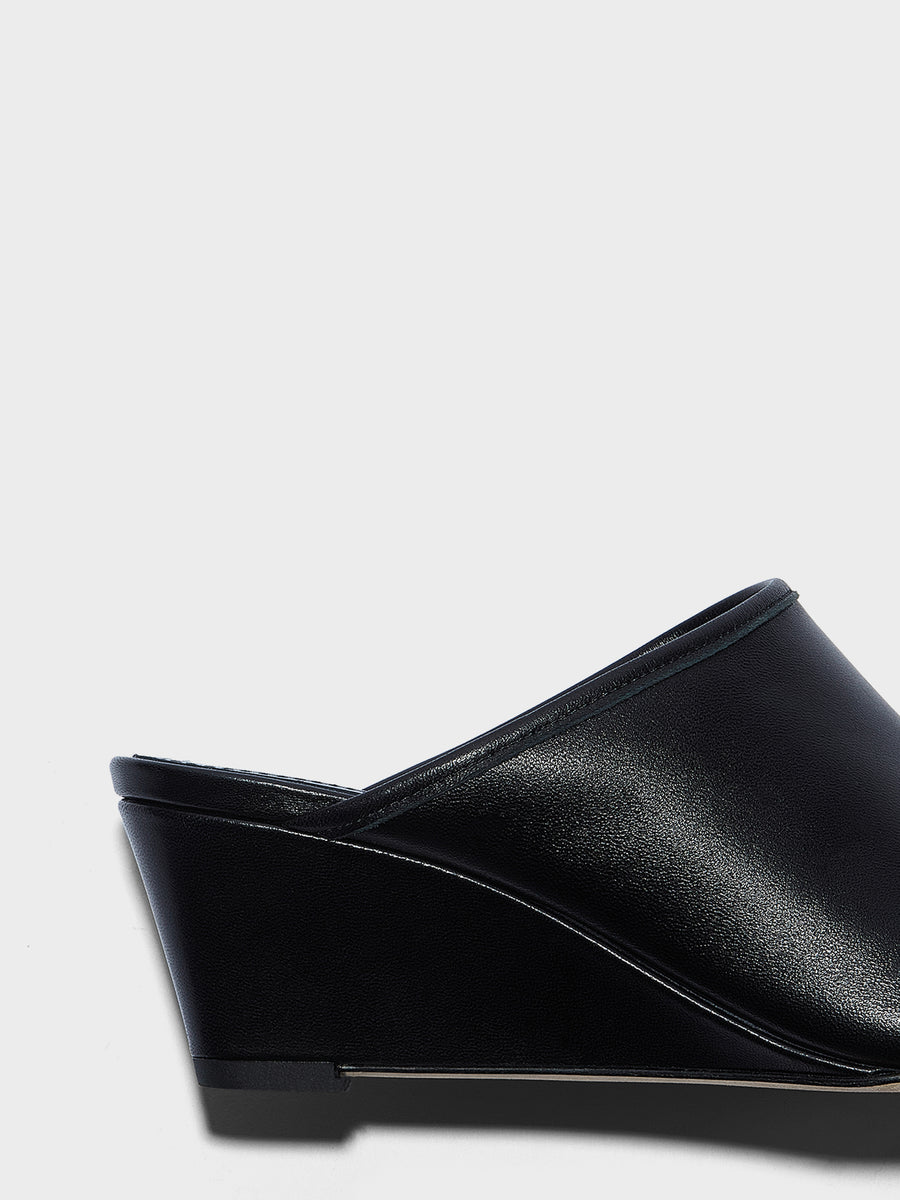 Aeyde | Suzanne Leather Heeled Sandals for Women | Black Nappa | Round Toe | Mid Heel | Heel Details