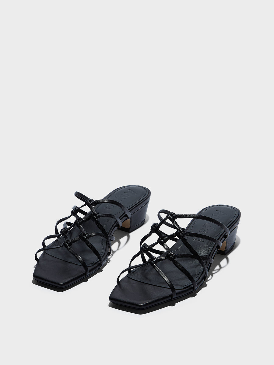 Aeyde | Talha Leather Heeled Sandals for Women | Black Nappa | Square Toe | Low Heel | Luxury Materials | Handmade in Italy