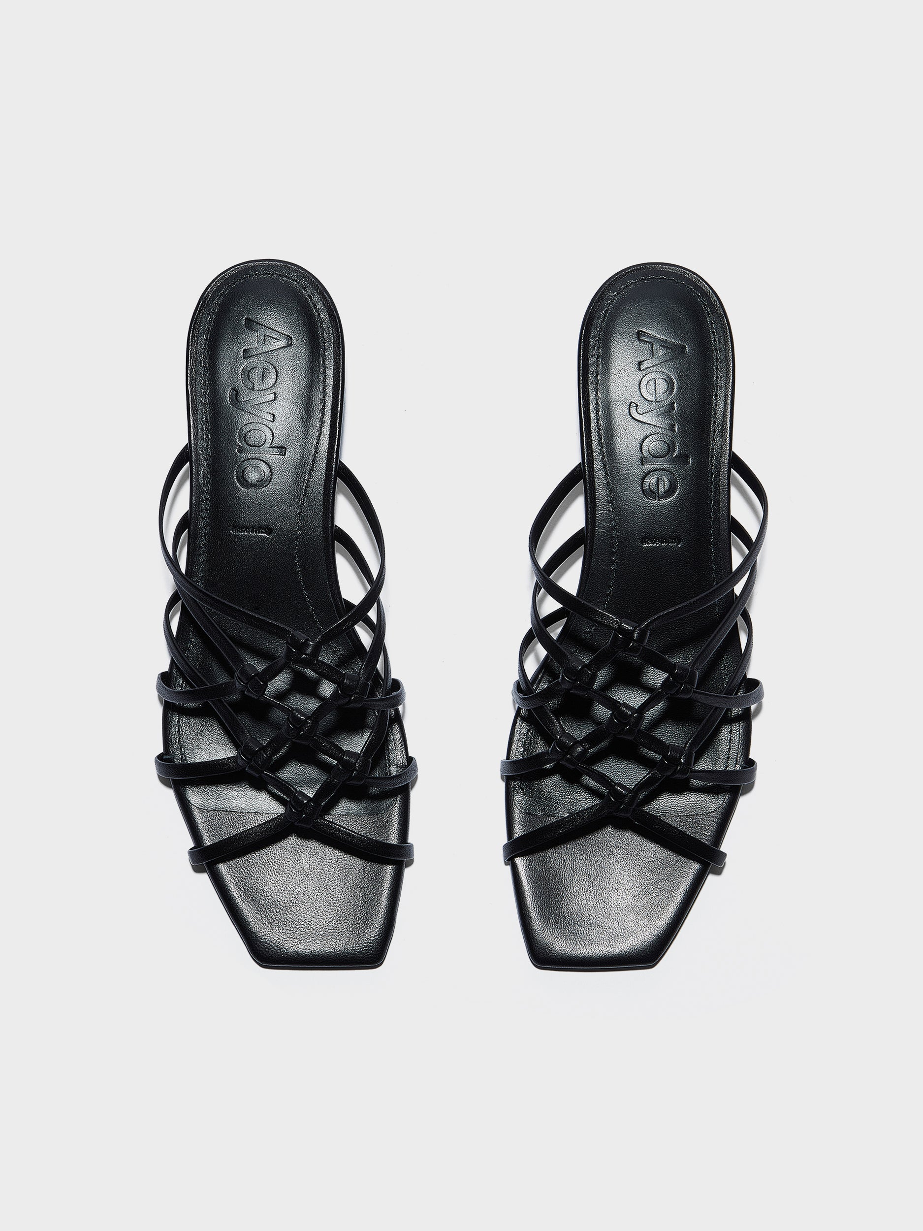Aeyde | Talha Leather Heeled Sandals for Women | Black Nappa | Square Toe | Low Heel | Front View