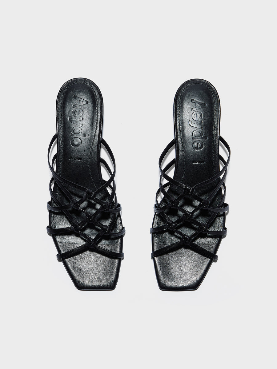 Aeyde | Talha Leather Heeled Sandals for Women | Black Nappa | Square Toe | Low Heel | Front View
