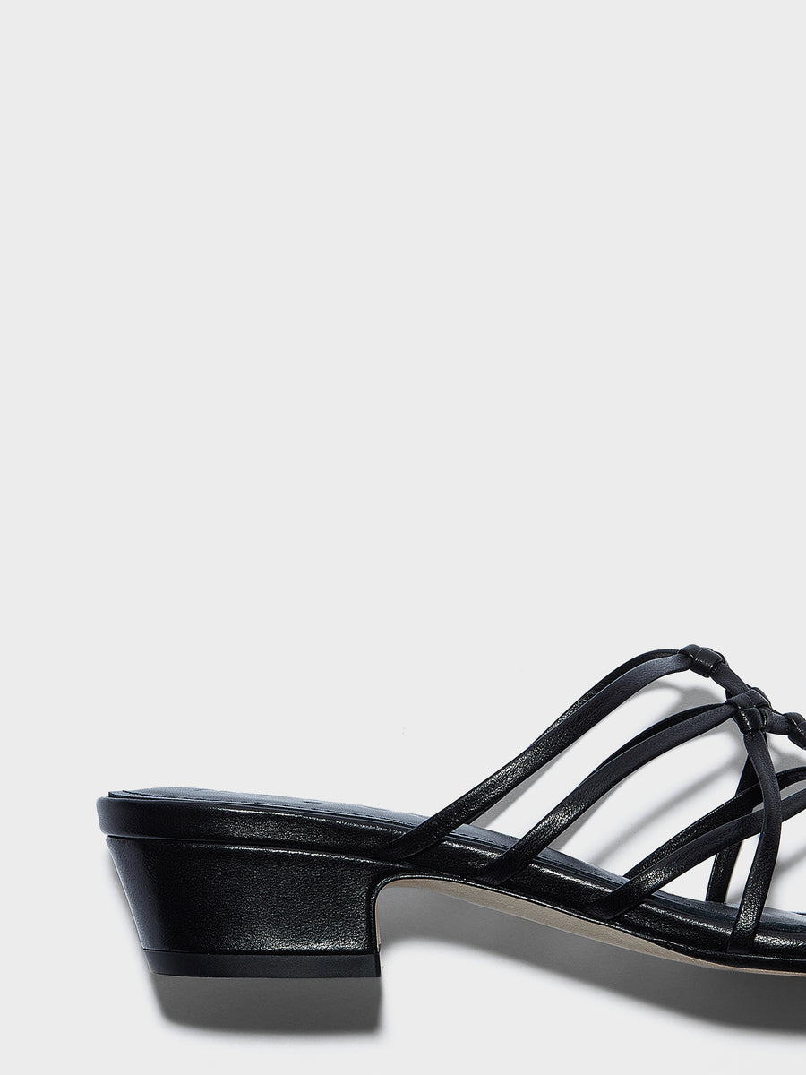 Aeyde | Talha Leather Heeled Sandals for Women | Black Nappa | Square Toe | Low Heel | Heel Details