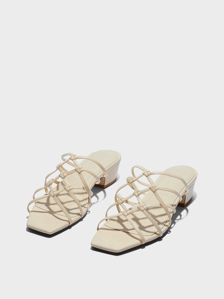Aeyde | Talha Leather Heeled Sandals for Women | Creamy Nappa | Square Toe | Low Heel | Luxury Materials | Handmade in Italy
