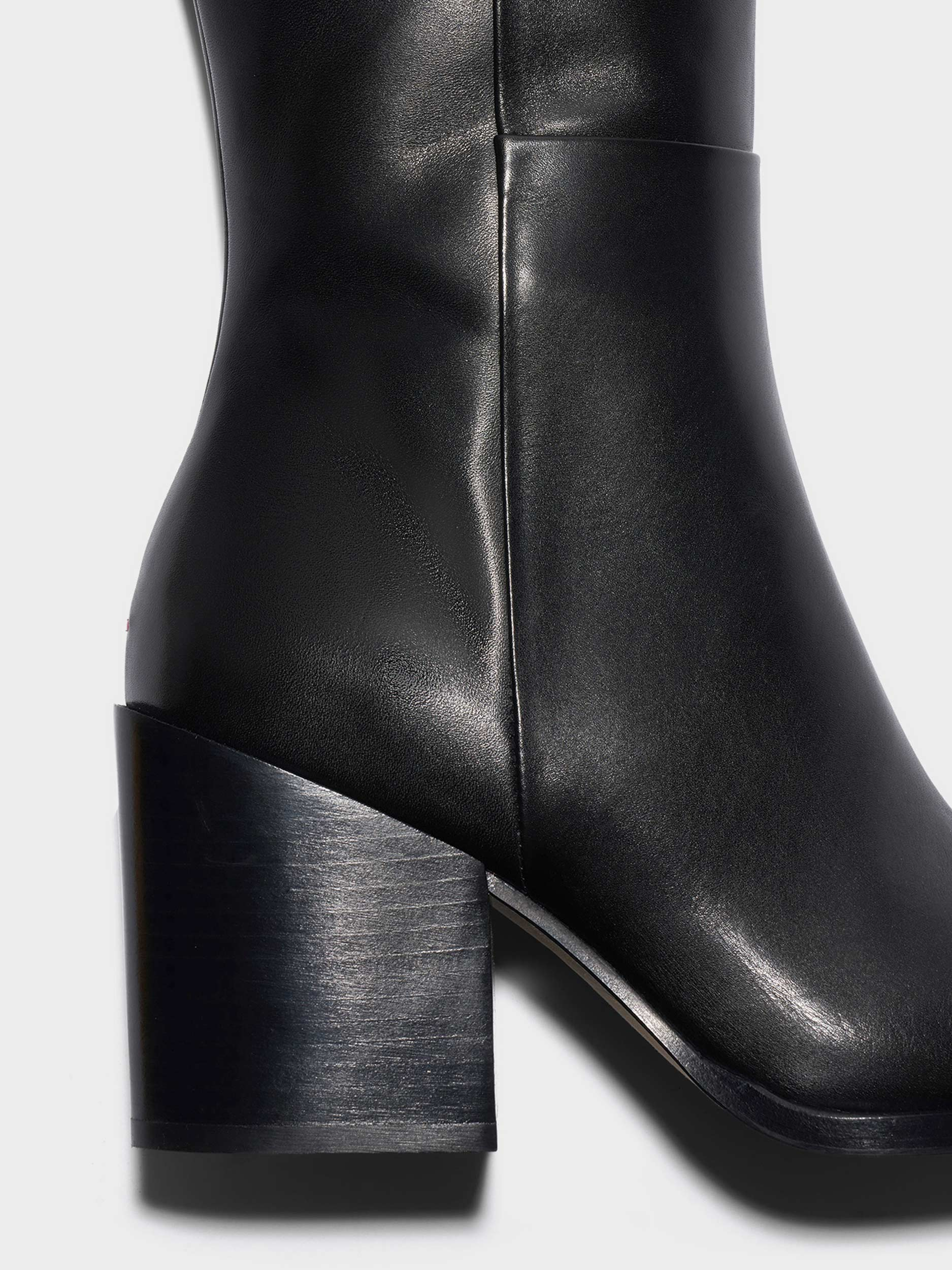 Aeyde | Teresa Leather Knee-High Boots Leather Knee High Boots for Women | Black Calf | Square Toe | High Heel | Heel Details