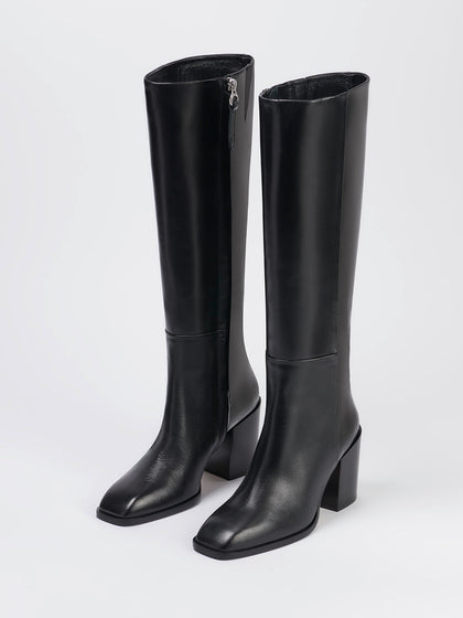 HEELED KNEE HIGH BOOTS - Black