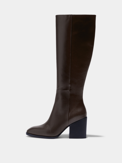 Aeyde | Teresa Leather Knee-High Boots Leather Knee High Boots for Women | Moka Calf | Square Toe | High Heel | Side View