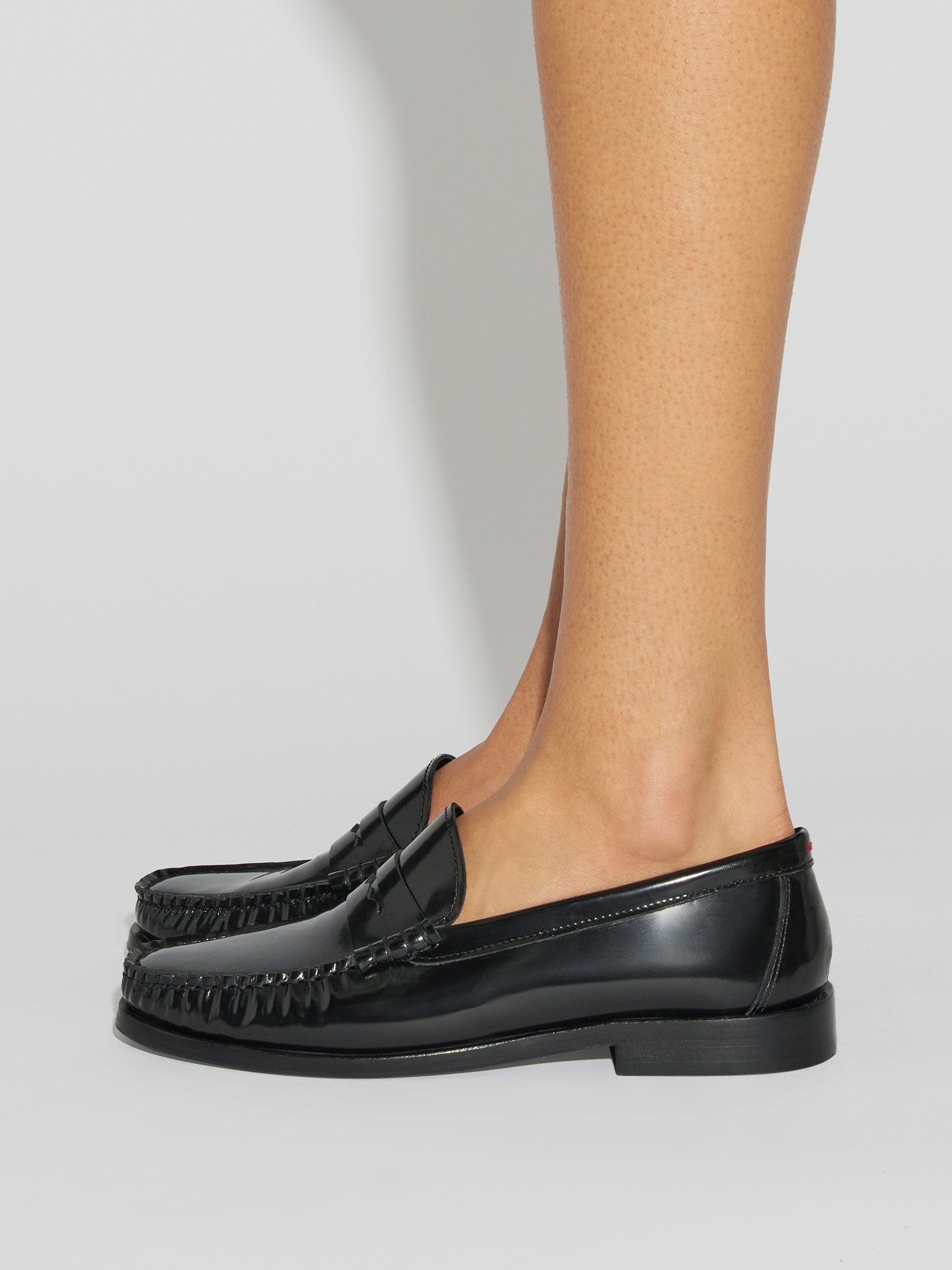 Aeyde | Terry Polido Leather Loafers Leather Flats for Women | Black Polido | Round Toe | Low Heel | How to Style
