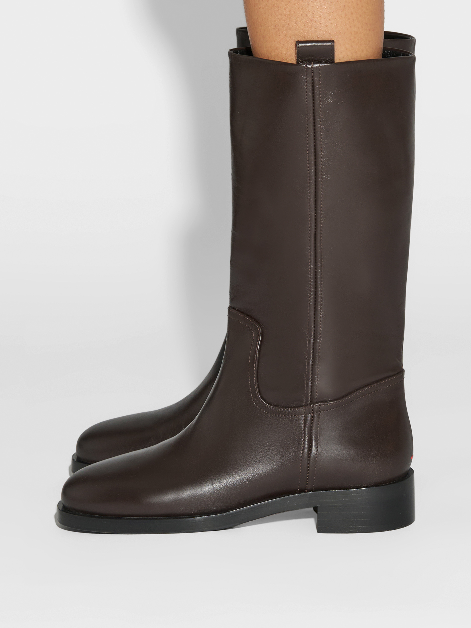 Aeyde | Theo Knee-High Boots Leather Knee High Boots for Women | Moka Calf | Round Toe | Low Heel | How to Style