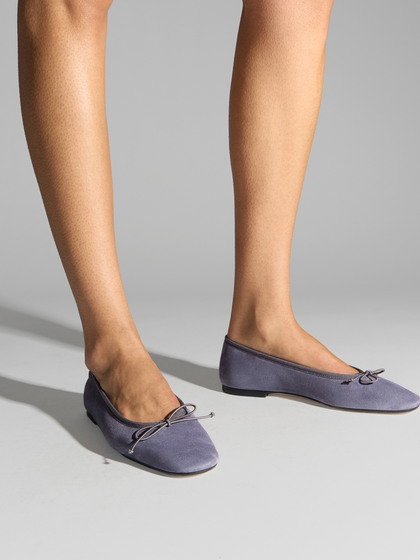 Aeyde | Tiby Suede Ballet Flats Leather Flats for Women | Dusty Purple Suede | Round Toe | Flat Heel | On Feet
