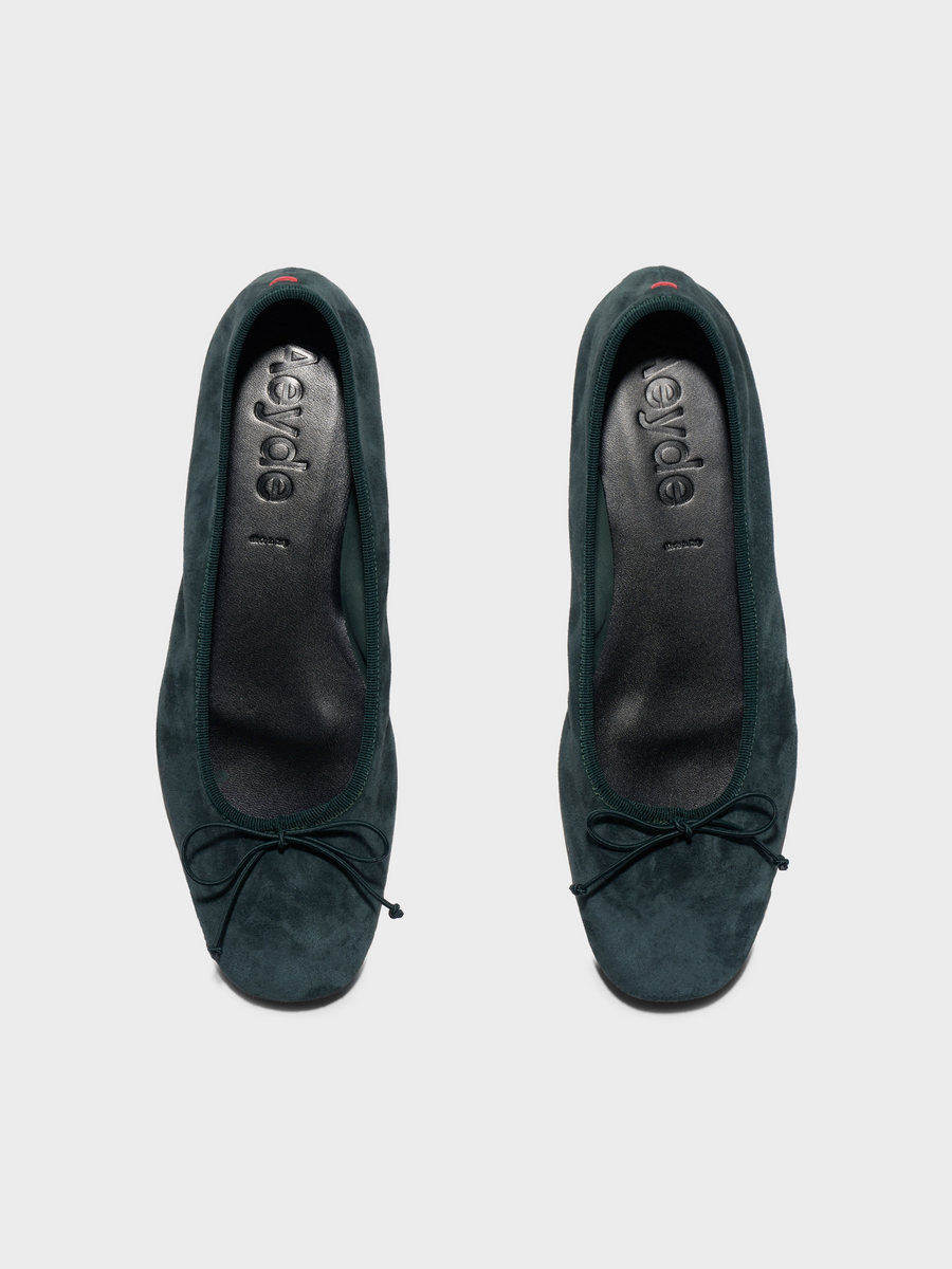 Aeyde | Tiby Suede Ballet Flats Leather Flats for Women | Moss Suede | Round Toe | Flat Heel | Front View