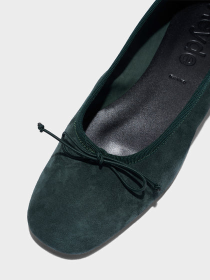 Aeyde | Tiby Suede Ballet Flats Leather Flats for Women | Moss Suede | Round Toe | Flat Heel | Heel Details