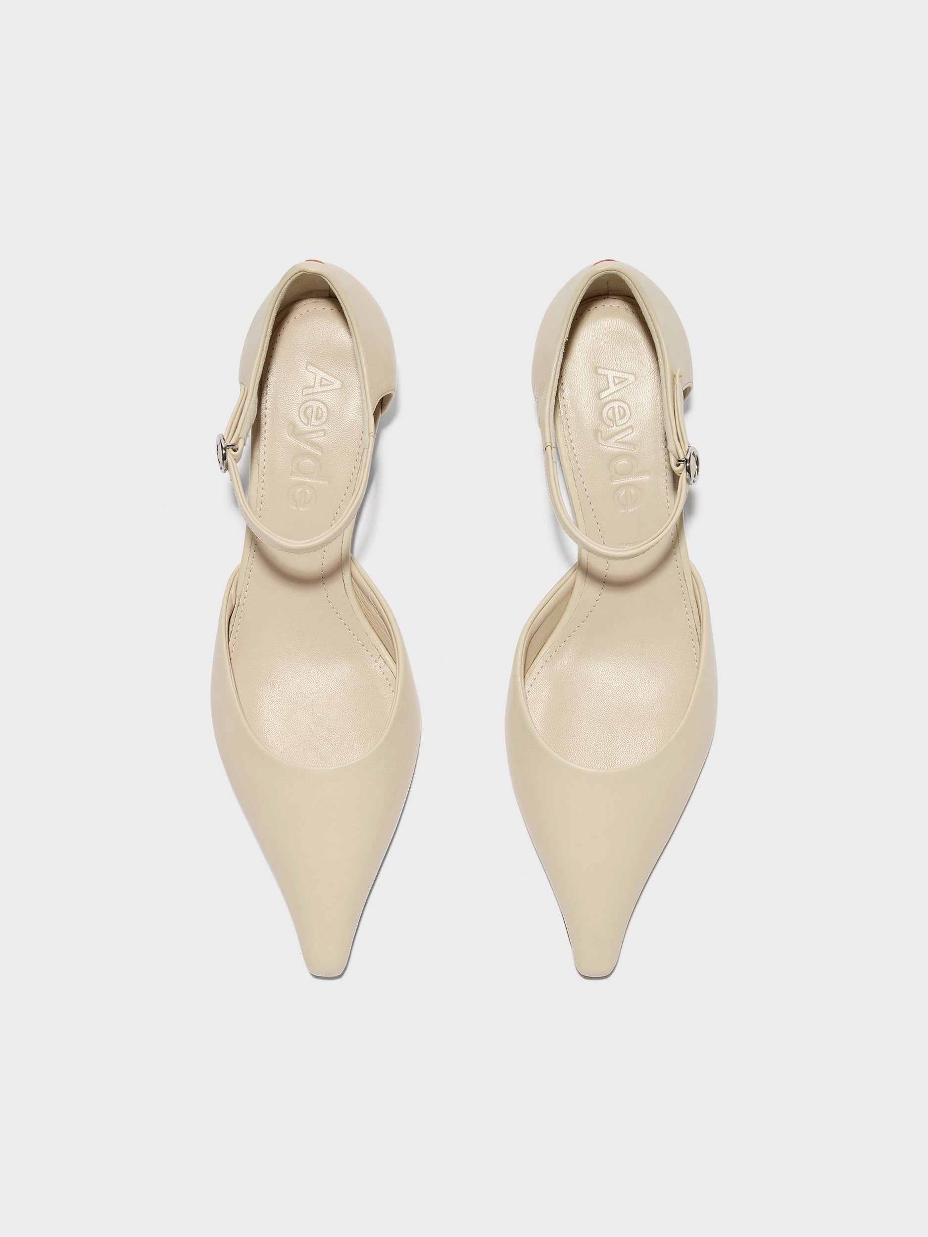Aeyde | Tillie Leather Pumps for Women | Creamy Nappa | Pointed Toe | Mid Heel | Front View