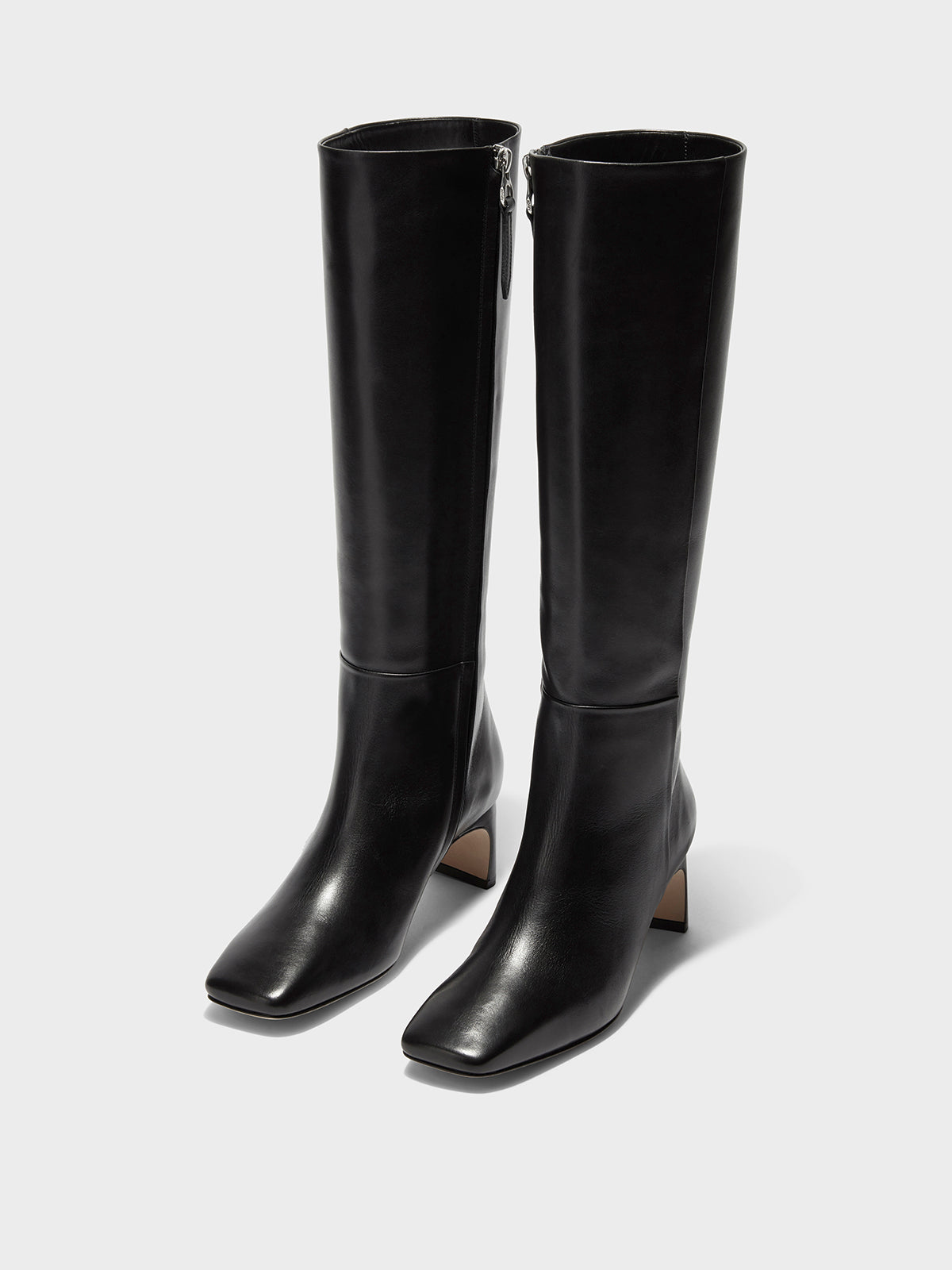 Aeyde | Torin Leather Knee-High Boots Leather Knee High Boots for Women | Black Calf | Square Toe | Mid Heel | On Feet