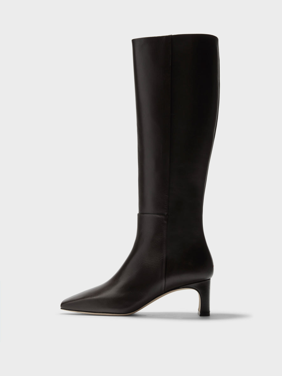 Aeyde | Torin Leather Knee-High Boots Leather Knee High Boots for Women | Moka Calf | Square Toe | Mid Heel | Side View
