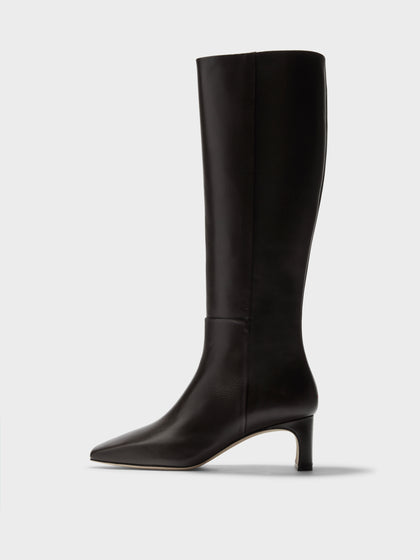 Aeyde | Torin Leather Knee-High Boots Leather Knee High Boots for Women | Moka Calf | Square Toe | Mid Heel | Side View