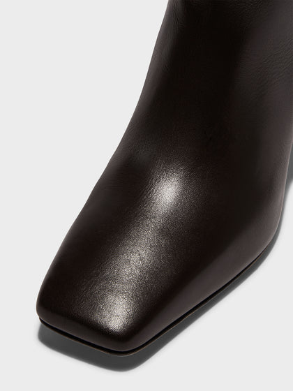 Aeyde | Torin Leather Knee-High Boots Leather Knee High Boots for Women | Moka Calf | Square Toe | Mid Heel | Luxury Materials | Handmade in Italy